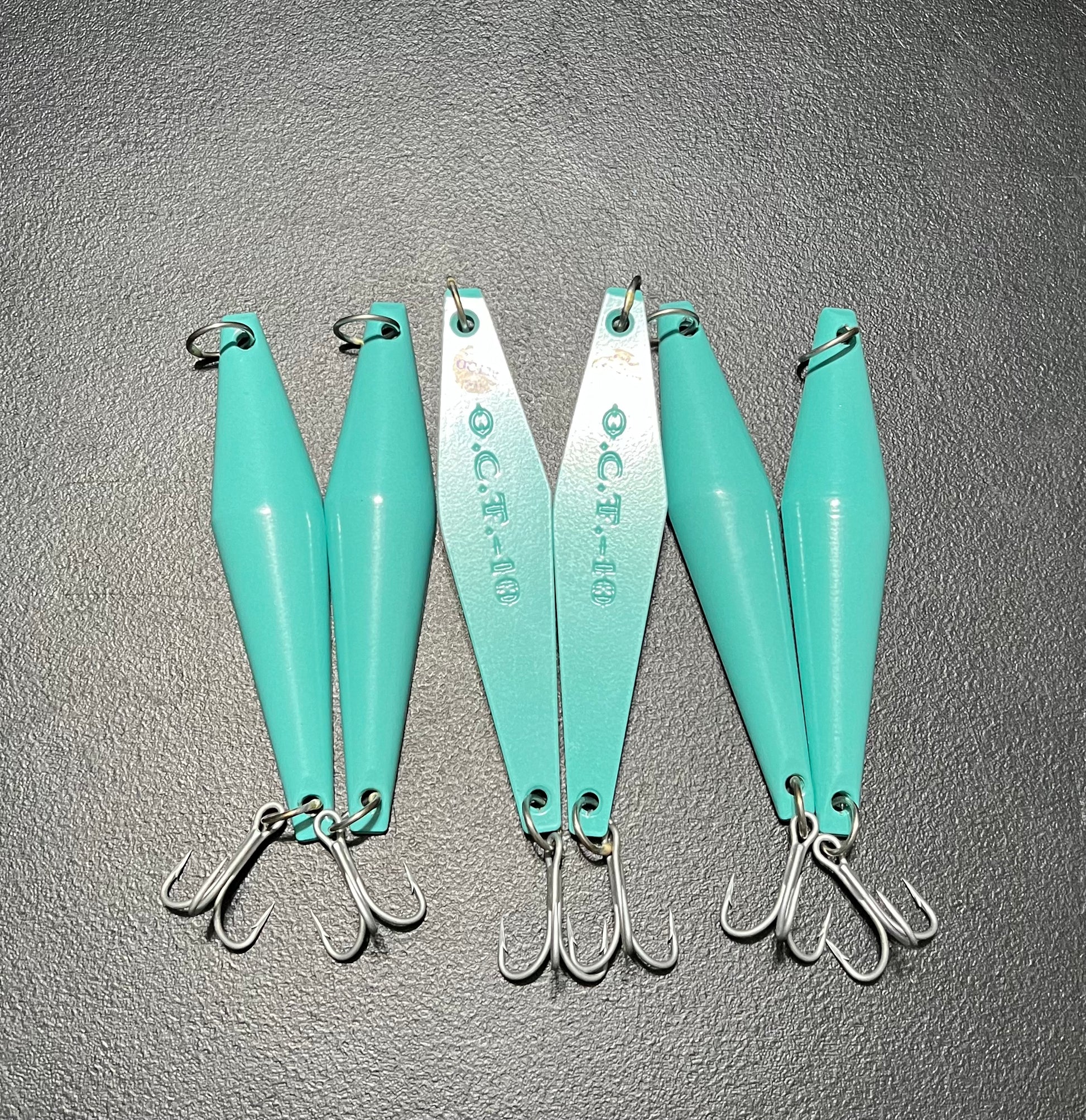 10 jewel rocker ice fishing lure OCT-10 Classic Mint CNC Surface Iron - 6.5" Fishing Jig by O.C.T